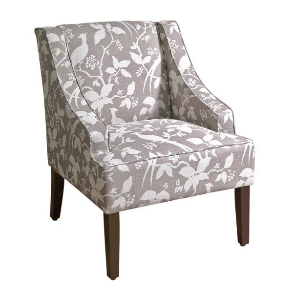 BM194012 - Fabric Upholstered Wooden Accent Chair with Swooping Arms, Gray and Brown