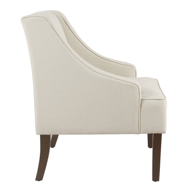 BM194014 - Fabric Upholstered Wooden Accent Chair with Swooping Armrests, Cream and Brown