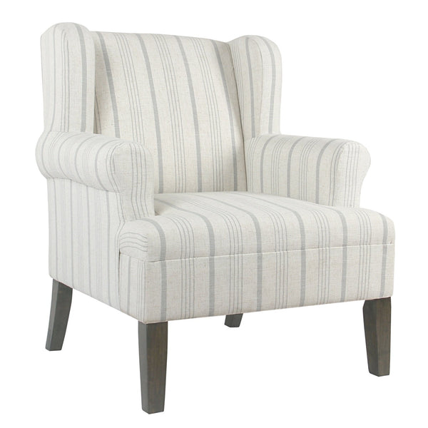 BM194022 - Stripped Pattern Fabric Upholstered Wooden Accent Chair with Wing Back, Multicolor