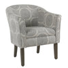 BM194025 - Wood and Fabric Barrel Style Accent Chair with Medallion Pattern, Gray and Brown