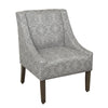 BM194037 - Geometric Pattern Fabric Upholstered Wooden Accent Chair with Swooping Armrests, Gray and Brown