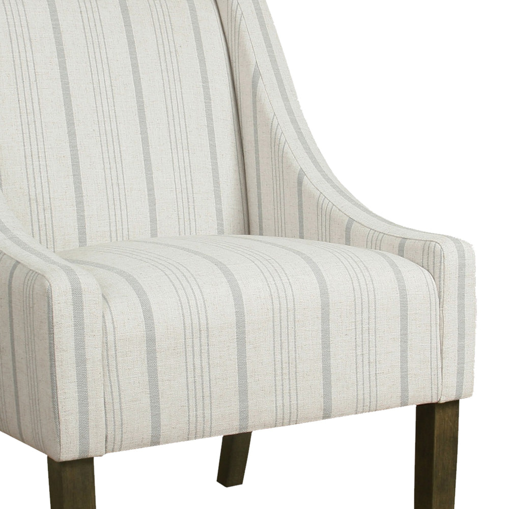 BM194040 - Fabric Upholstered Wooden Accent Chair with Stripe Pattern and Swooping Armrests, Multicolor