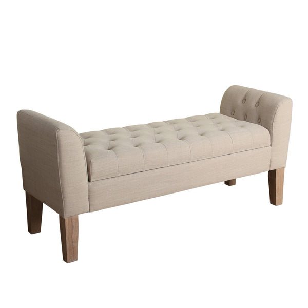 BM194082 - Fabric Upholstered Wooden Bench with Button Tufted Lift Top Storage, Beige