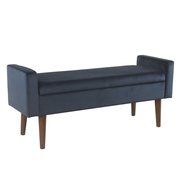 BM194087 - Velvet Upholstered Wooden Bench with Lift Top Storage and Tapered Feet, Navy Blue