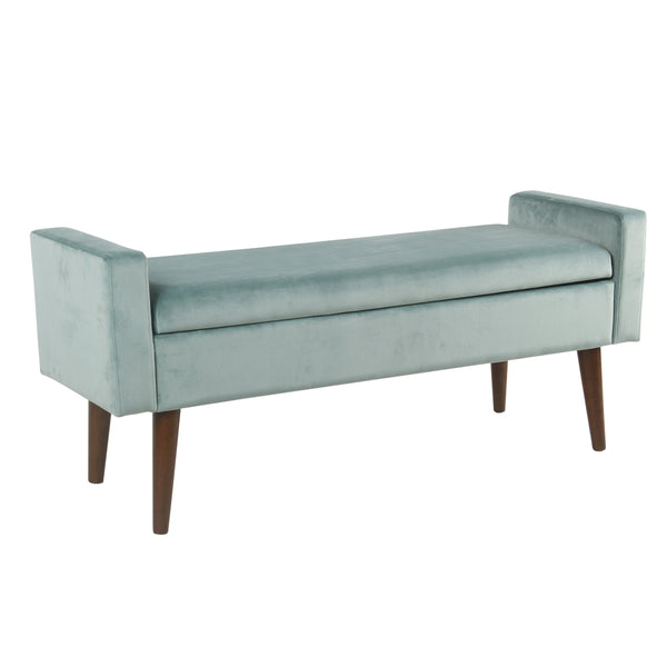 BM194089 - Velvet Upholstered Wooden Bench with Lift Top Storage and Tapered Feet, Aqua Blue