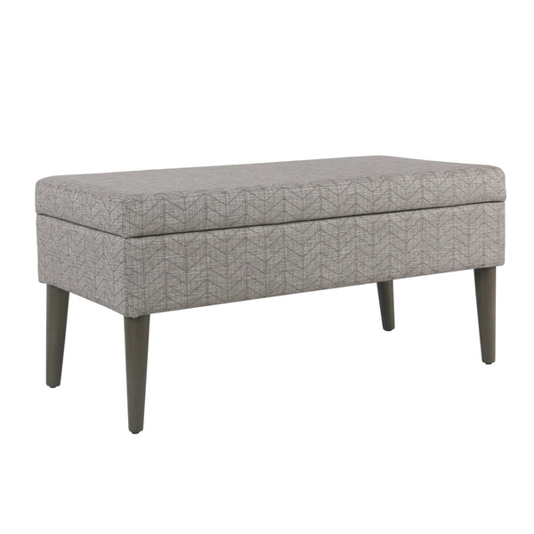 BM194095 - Chevron Patterned Fabric Upholstered Wooden Bench with Lift Top Storage, Gray