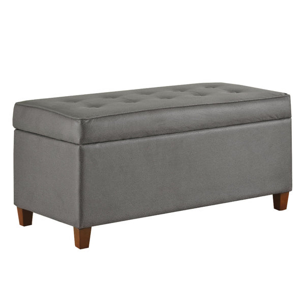 BM194096 - Leatherette Upholstered Wooden Bench with Button Tufted Lift Top Storage, Gray