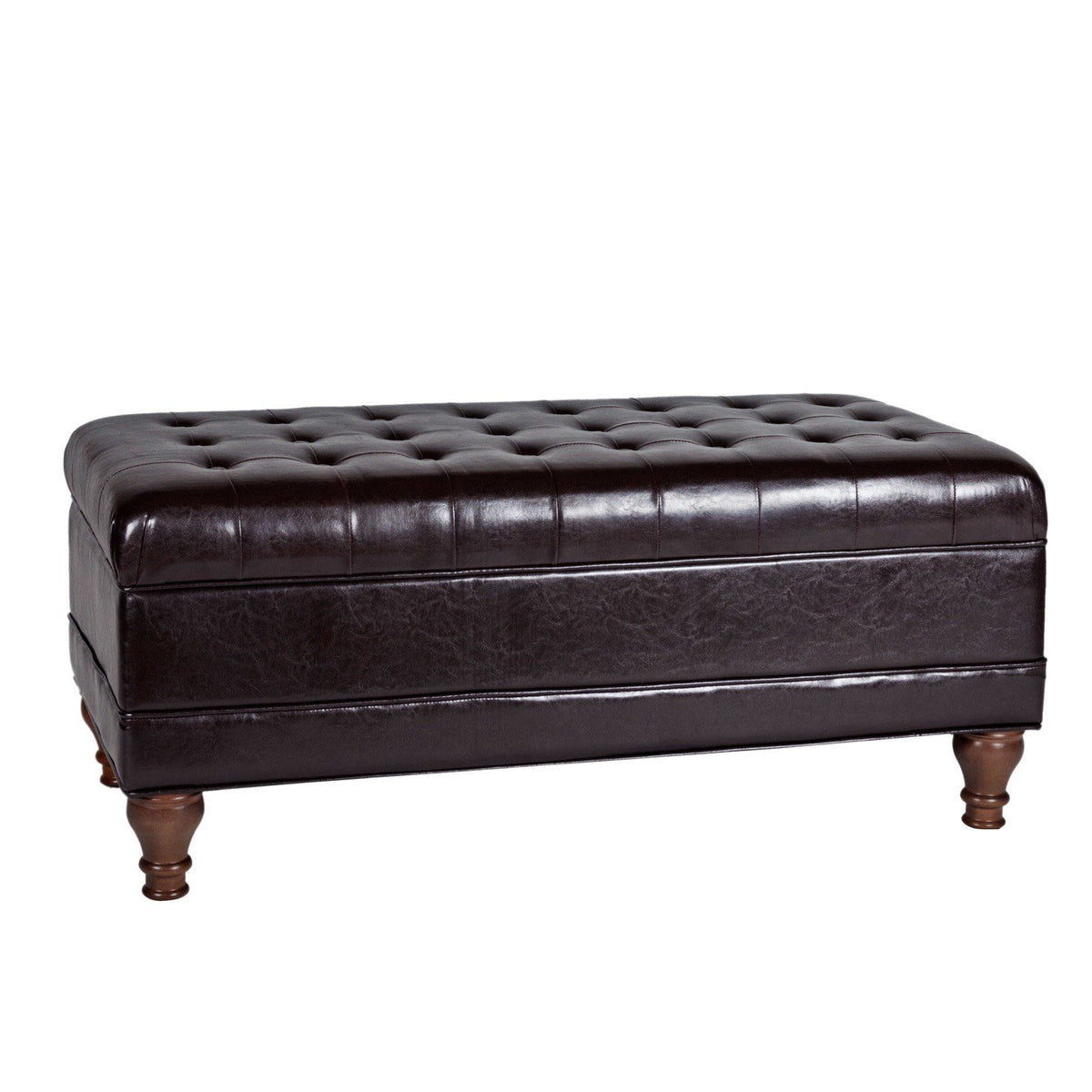 BM194097 - Leatherette Upholstered Wooden Bench with Button Tufted Lift Top Storage, Brown