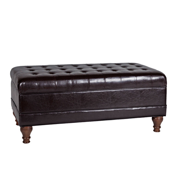 BM194097 - Leatherette Upholstered Wooden Bench with Button Tufted Lift Top Storage, Brown
