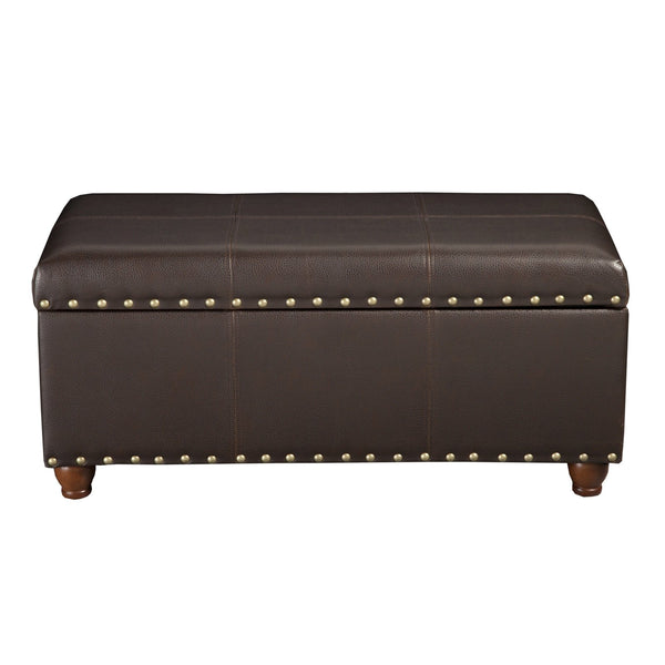 BM194104 - Leatherette Upholstered Wooden Storage Bench with Nail Head Trim Accent, Espresso Brown