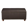 BM194104 - Leatherette Upholstered Wooden Storage Bench with Nail Head Trim Accent, Espresso Brown