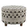 BM194121 - Wooden Ottoman with Geometric Patterned Fabric Upholstery and Hidden Storage, Multicolor