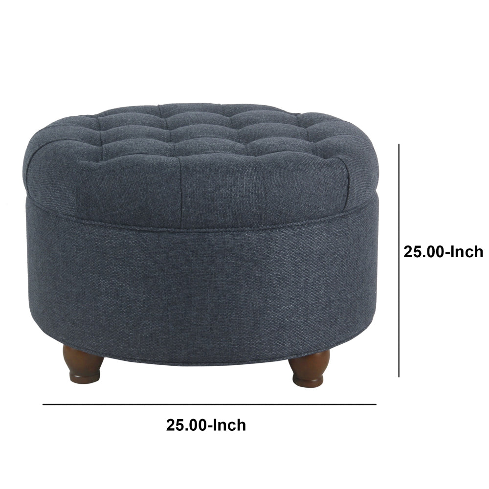 BM194138 - Fabric Upholstered Wooden Ottoman with Tufted Lift Off Lid Storage, Navy Blue