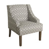 BM194146 - Fabric Upholstered Wooden Accent Chair with Trellis Pattern Design, Gray, White and Brown