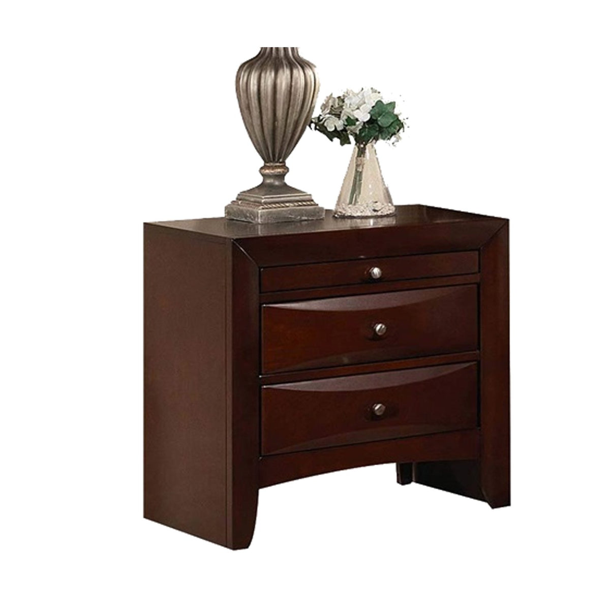 2 Drawer Wooden Nightstand with 1 Pull Out Tray, Cherry Brown - BM194244