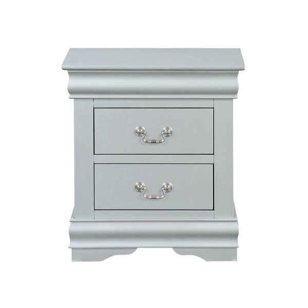 BM194252 -Traditional Style Wooden Nightstand with Two Drawers and Bracket Base, Gray
