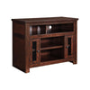 BM194801 - Wooden TV Stand with Two Glass Inserted Door Cabinets and Open Shelves, Brown