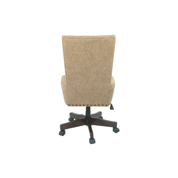 BM194806 - High Back Polyester Upholstered Wooden Swivel Chair with Adjustable Seat, Brown and Black