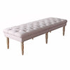 BM195186 - Wooden Bench with Button Tufted Fabric Upholstered Seat and Turned Legs, Cream