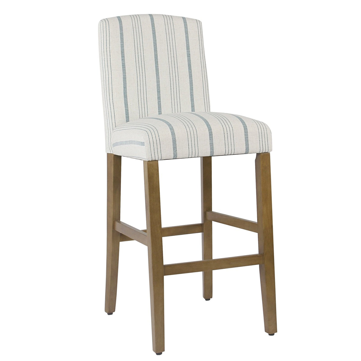 Fabric Upholstered Wooden Barstool with Striped Cushioned Seat, White and Blue - BM195198