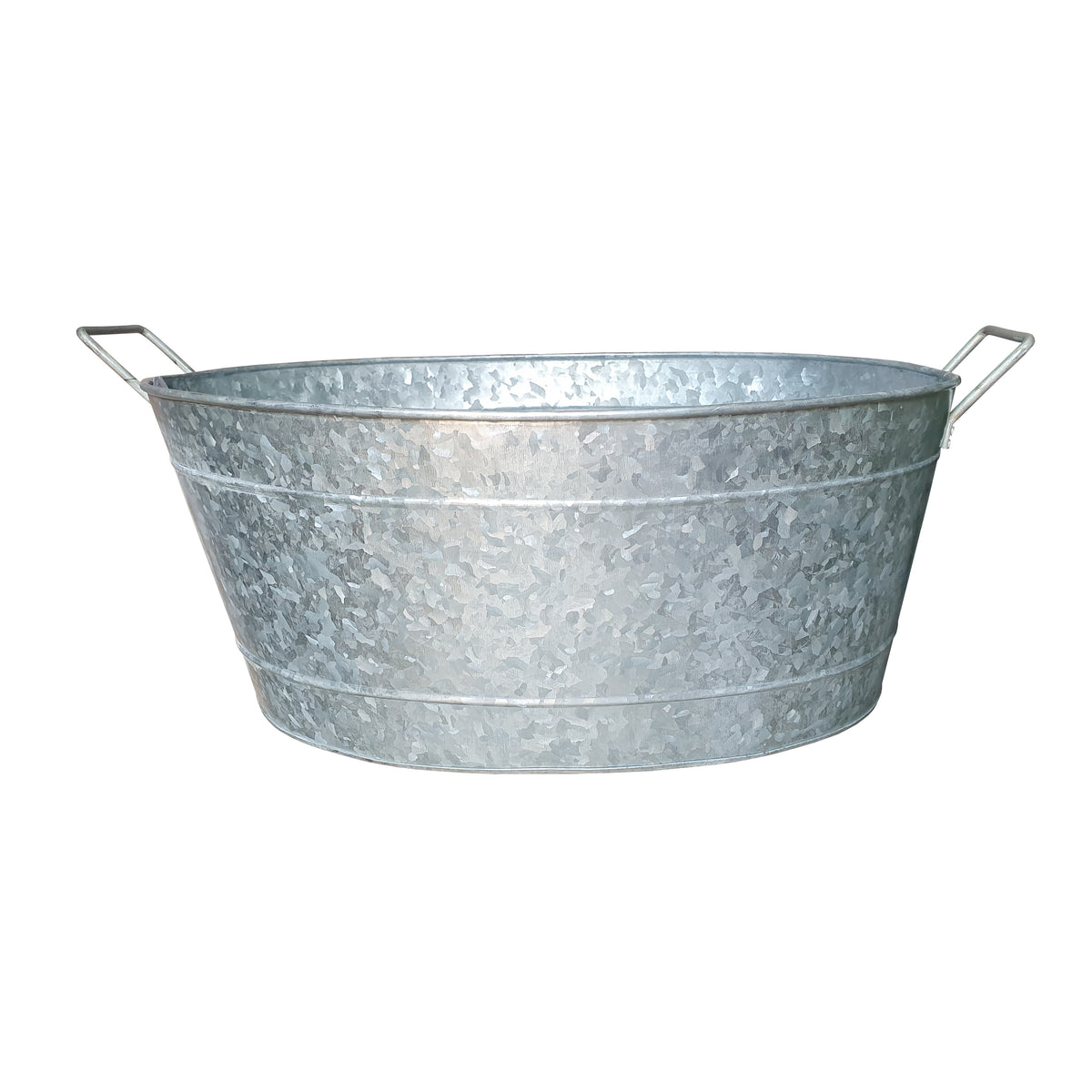 Embossed Design Oval Shape Galvanized Steel Tub with Side Handles, Small, Silver - BM195212