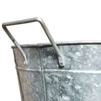 Embossed Design Oval Shape Galvanized Steel Tub with Side Handles, Small, Silver - BM195212