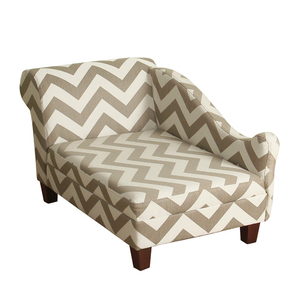 BM195747 - Chevron Pattern Fabric Upholstered Pet Chaise Lounger With Tapered Wooden Feet, Cream and Brown