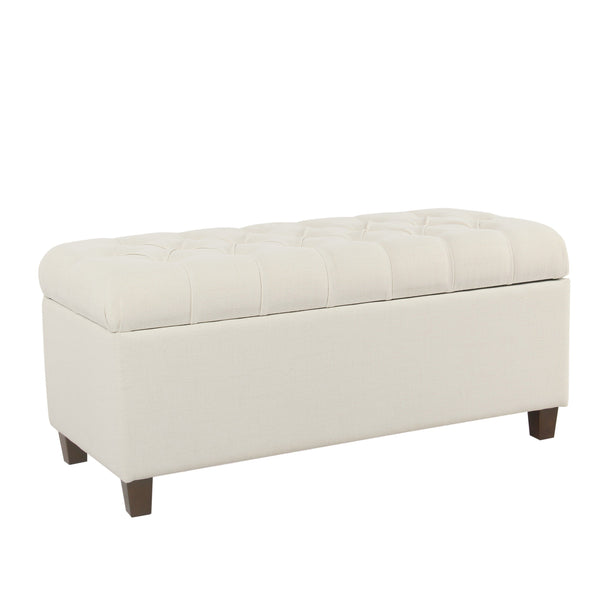 BM195765 - Fabric Upholstered Button Tufted Wooden Bench With Hinged Storage, White and Brown