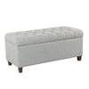 BM195766 - Fabric Upholstered Button Tufted Wooden Bench With Hinged Storage, Light Gray and Brown