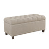BM195767 - Fabric Upholstered Button Tufted Wooden Bench With Hinged Storage, Beige and Brown