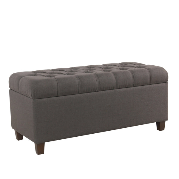 BM195768 - Fabric Upholstered Button Tufted Wooden Bench With Hinged Storage, Dark Gray and Brown
