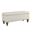 Fabric Upholstered Wooden Storage Bench With Nail head Trim, Large, Cream and Brown - BM195771
