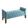 BM195779 - Velvet Upholstered Button Tufted Wooden Bench Settee With Hinged Storage, Teal Blue and Brown