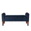 BM195782 - Velvet Upholstered Button Tufted Wooden Bench Settee With Hinged Storage, Dark Blue and Brown