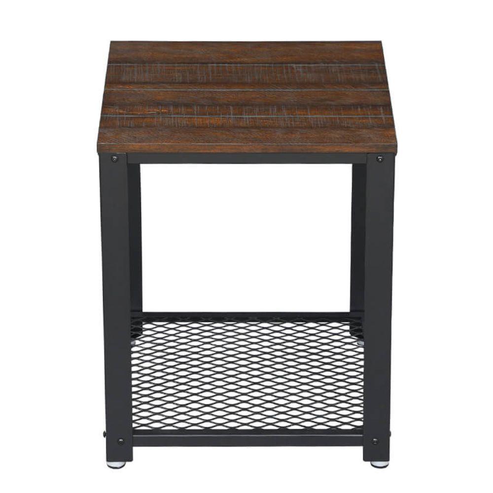 Matt 22 Inch Metal Framed End Side Table, Wood Top, Wire Mesh Open Shelf, Brown, Black - BM195812