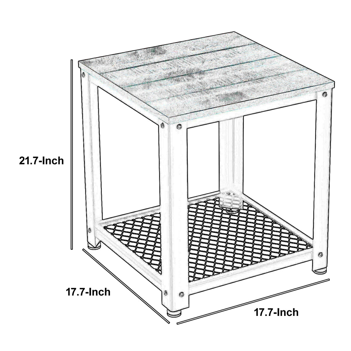 Matt 22 Inch Metal Framed End Side Table, Wood Top, Wire Mesh Open Shelf, Brown, Black - BM195812