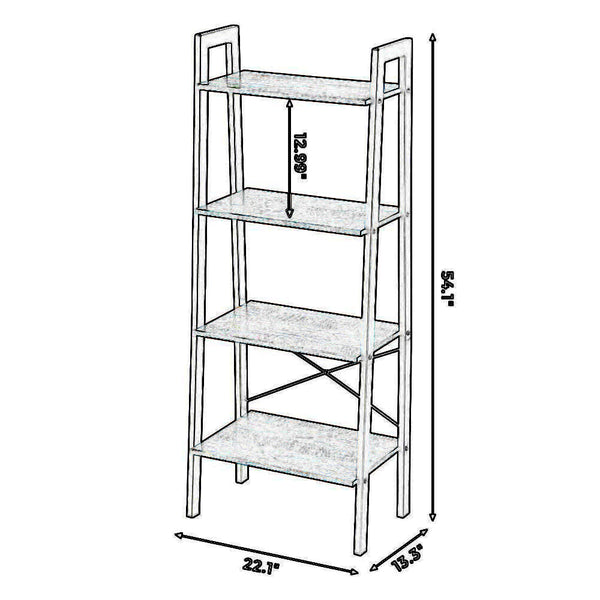 Iron Framed Ladder Style Storage Shelf with Four Wooden Shelves, Brown and Black - BM195817