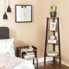 Brown & Black Round Four-Tiered Wood Shelf