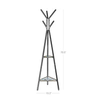 Iron Framed Coat Rack Stand with Six Hooks and Two Wooden Shelf, Black and Brown - BM195833