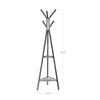 Iron Framed Coat Rack Stand with Six Hooks and Two Wooden Shelf, Black and Brown - BM195833
