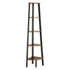 Five Tier Ladder Style Wooden Corner Shelf with Iron Framework, Brown and Black - BM195835