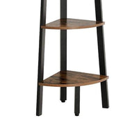 Five Tier Ladder Style Wooden Corner Shelf with Iron Framework, Brown and Black - BM195835