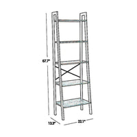 Five Tiered Rustic Wooden Ladder Shelf with Iron Framework, Brown and Black - BM195846