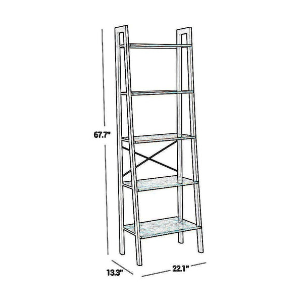 Five Tiered Rustic Wooden Ladder Shelf with Iron Framework, Brown and Black - BM195846