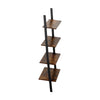 Rustic Ladder Style Iron Bookcase with Four Wooden Shelves, Brown and Black- BM195857