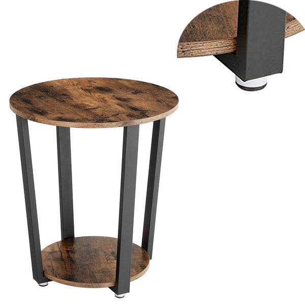 Stylish Iron and Wood End Table with Open Bottom Storage Shelf, Brown and Black - BM195860