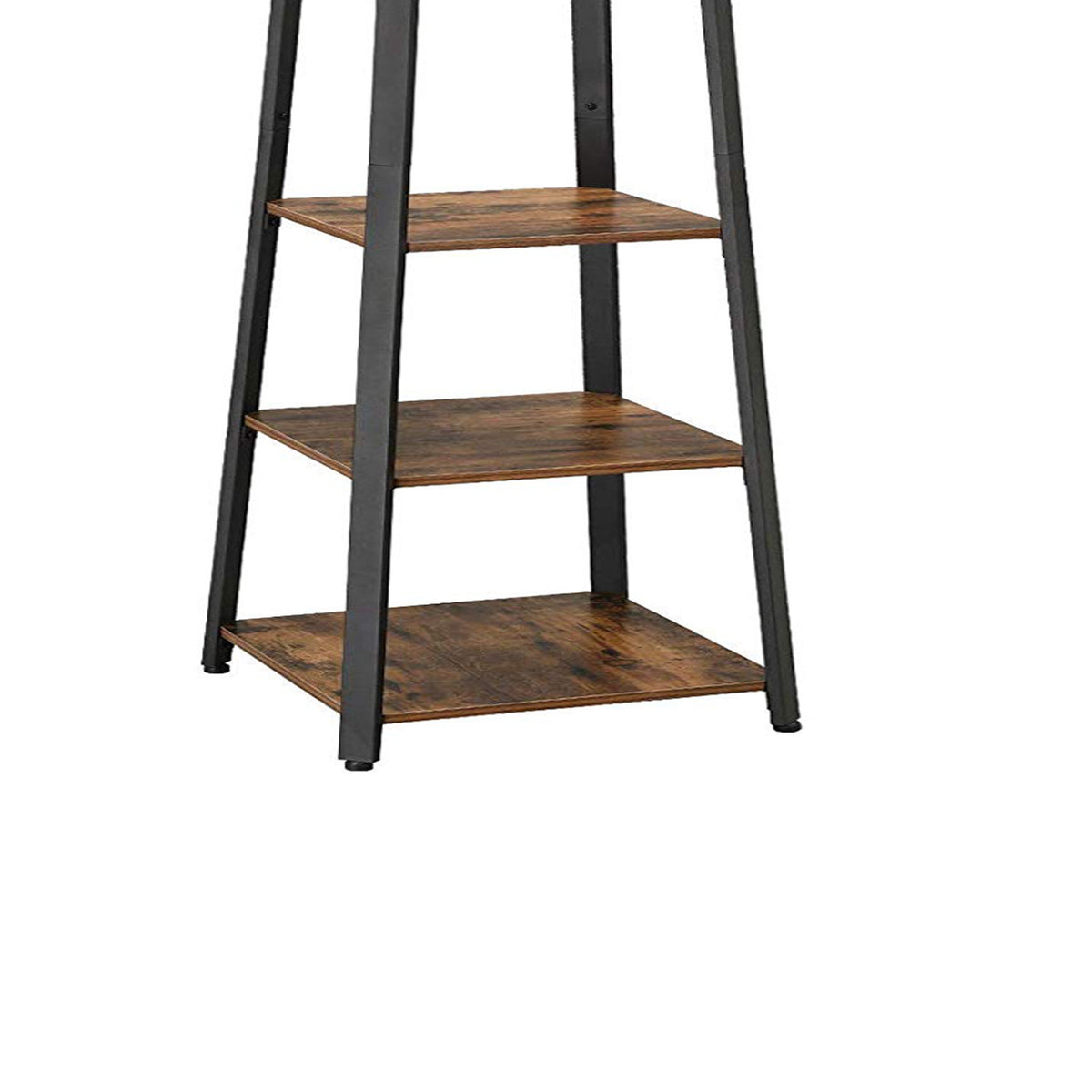 Metal Framed Ladder Style Coat Rack with Three Wooden Shelves, Brown and Black - BM195867