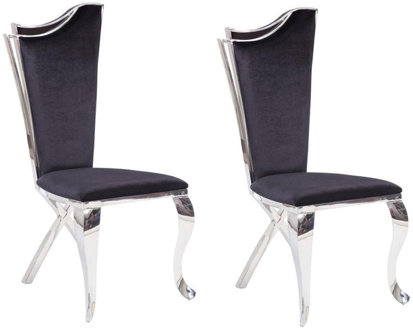BM195935 - Fabric Upholstered Metal Side Chairs with Asymmetrical Backrest, Silver and Black, Set of Two