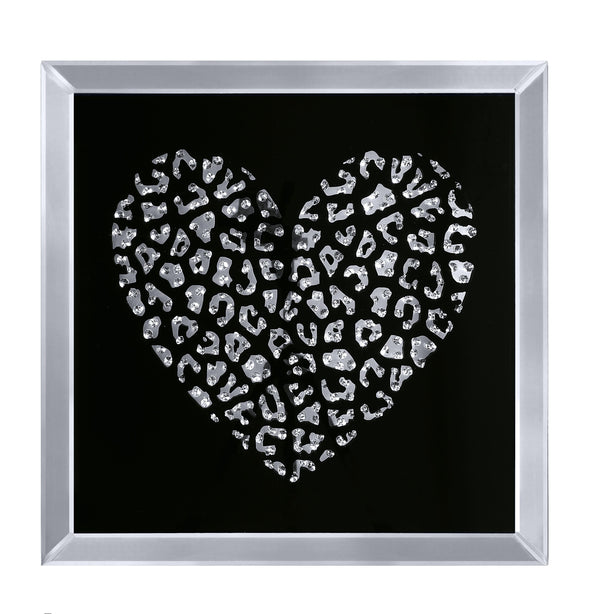 Square Wall Art with Heart Design and Acrylic Inlay, Silver and Black - BM196000