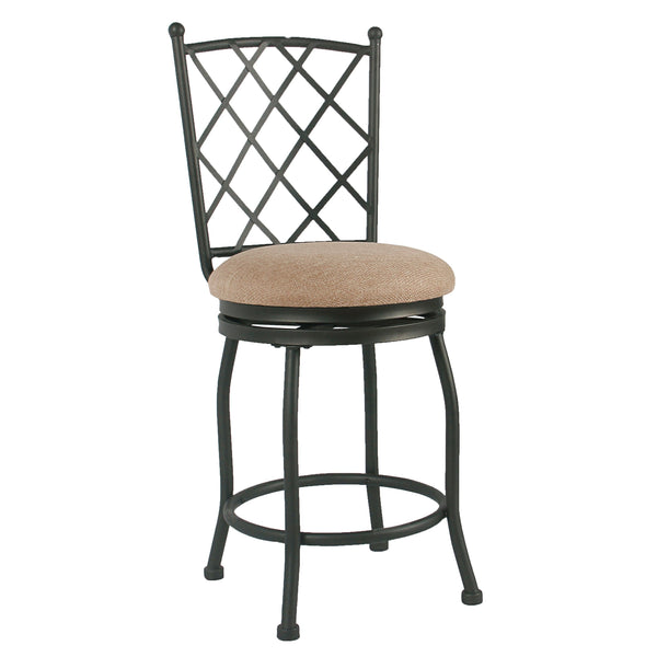 BM196044 - Metal Framed Counter Stool with Fabric Upholstered seat and Designer Back, Beige and Black